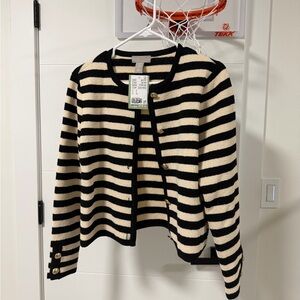 H&M Black and Cream Striped Cardigan